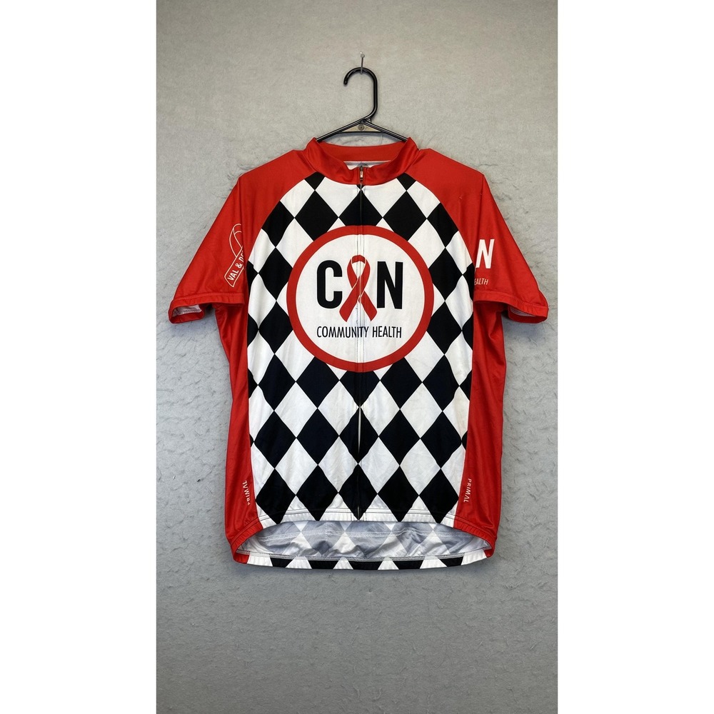 Primal Cycling Jersey Mens Large Red Black White Full Zip‎ CAN Community Health
